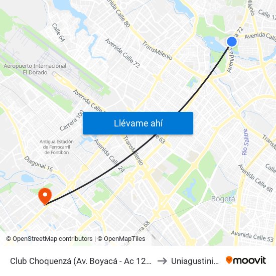 Club Choquenzá (Av. Boyacá - Ac 127) (A) to Uniagustiniana map
