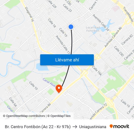Br. Centro Fontibón (Ac 22 - Kr 97b) to Uniagustiniana map