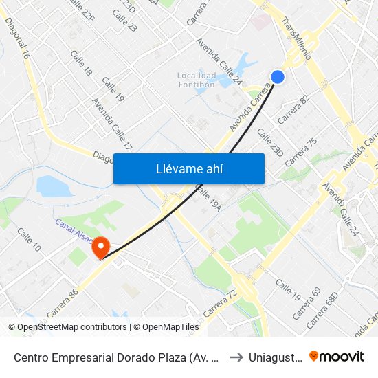 Centro Empresarial Dorado Plaza (Av. C. De Cali - Cl 25b) to Uniagustiniana map
