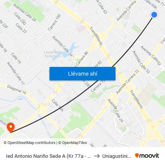 Ied Antonio Nariño Sede A (Kr 77a - Cl 68) to Uniagustiniana map