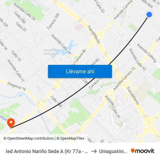 Ied Antonio Nariño Sede A (Kr 77a - Cl 67) to Uniagustiniana map