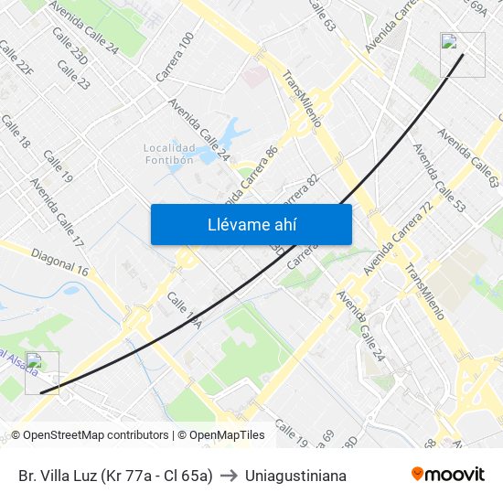 Br. Villa Luz (Kr 77a - Cl 65a) to Uniagustiniana map