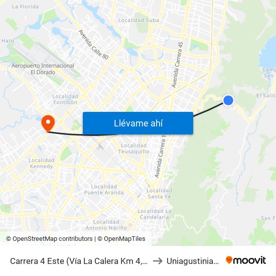 Carrera 4 Este (Vía La Calera Km 4,5) to Uniagustiniana map