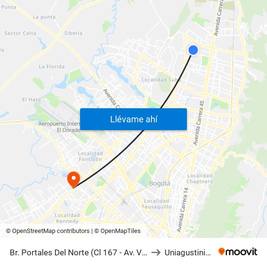 Br. Portales Del Norte (Cl 167 - Av. Villas) to Uniagustiniana map