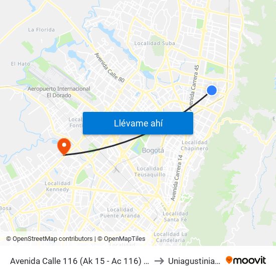 Avenida Calle 116 (Ak 15 - Ac 116) (A) to Uniagustiniana map