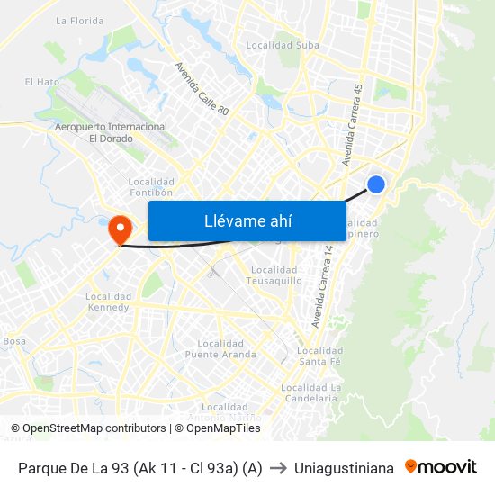 Parque De La 93 (Ak 11 - Cl 93a) (A) to Uniagustiniana map