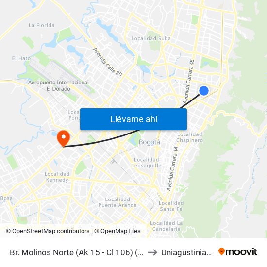 Br. Molinos Norte (Ak 15 - Cl 106) (A) to Uniagustiniana map