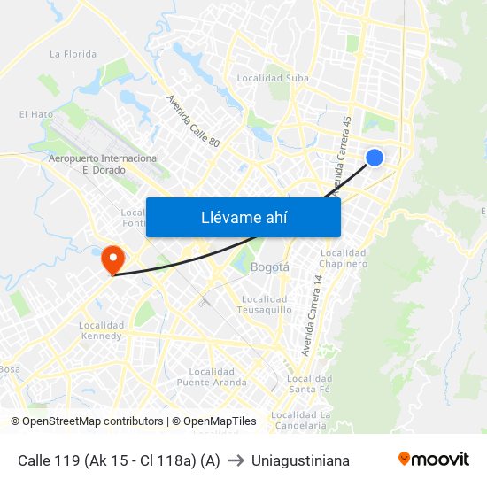 Calle 119 (Ak 15 - Cl 118a) (A) to Uniagustiniana map