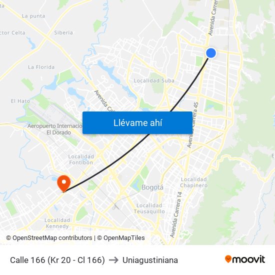 Calle 166 (Kr 20 - Cl 166) to Uniagustiniana map