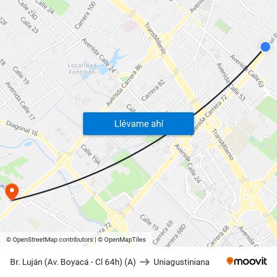 Br. Luján (Av. Boyacá - Cl 64h) (A) to Uniagustiniana map