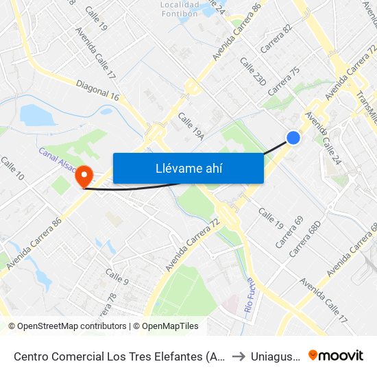 Centro Comercial Los Tres Elefantes (Av. Boyacá - Cl 23) (A) to Uniagustiniana map