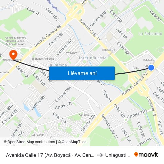 Avenida Calle 17 (Av. Boyacá - Av. Centenario) (A) to Uniagustiniana map