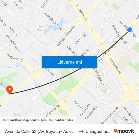 Avenida Calle 63 (Av. Boyacá - Ac 63) (A) to Uniagustiniana map