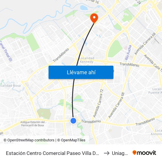 Estación Centro Comercial Paseo Villa Del Río - Madelena (Auto Sur - Kr 66a) to Uniagustiniana map