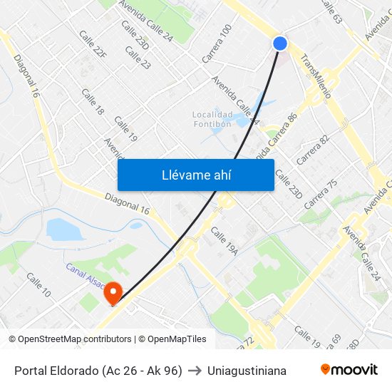 Portal Eldorado (Ac 26 - Ak 96) to Uniagustiniana map