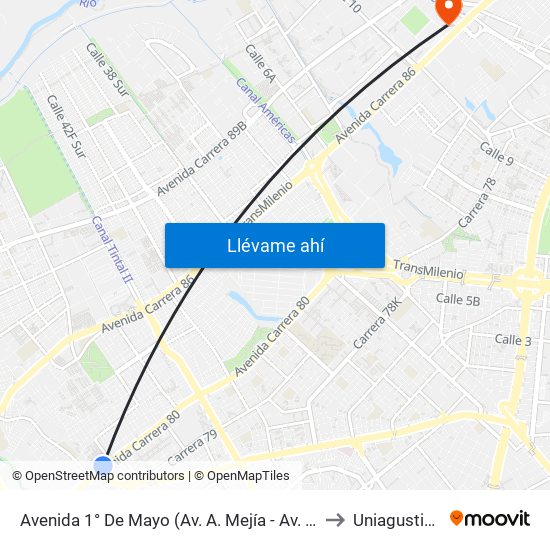 Avenida 1° De Mayo (Av. A. Mejía - Av. 1 De Mayo) to Uniagustiniana map