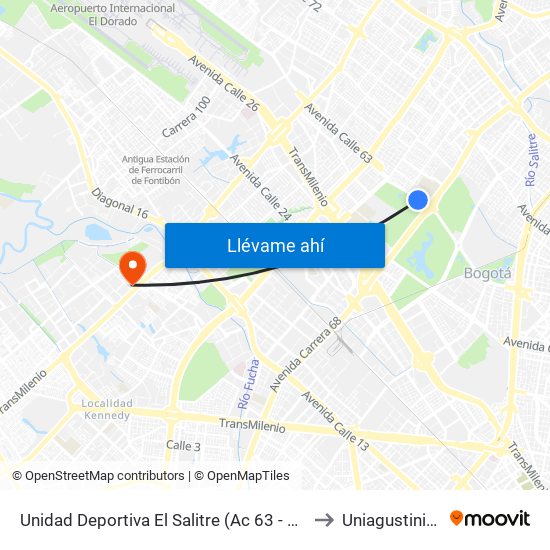 Unidad Deportiva El Salitre (Ac 63 - Ak 68) to Uniagustiniana map