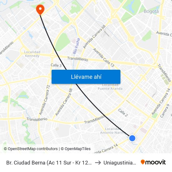 Br. Ciudad Berna (Ac 11 Sur - Kr 12c) to Uniagustiniana map