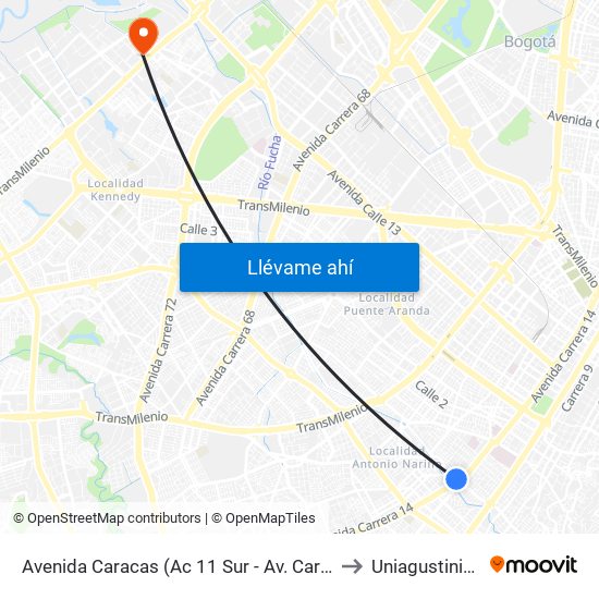 Avenida Caracas (Ac 11 Sur - Av. Caracas) to Uniagustiniana map