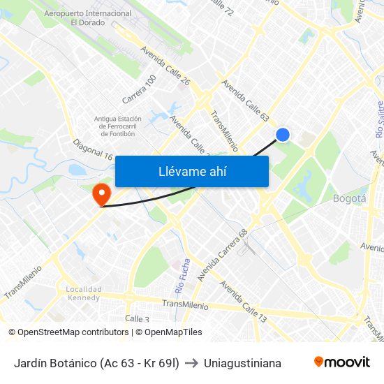 Jardín Botánico (Ac 63 - Kr 69l) to Uniagustiniana map