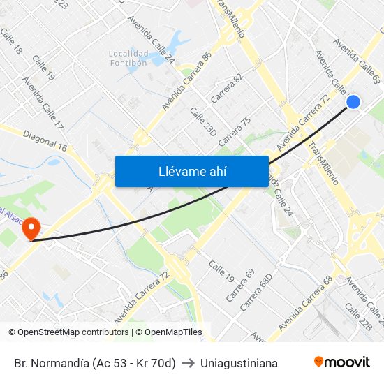 Br. Normandía (Ac 53 - Kr 70d) to Uniagustiniana map