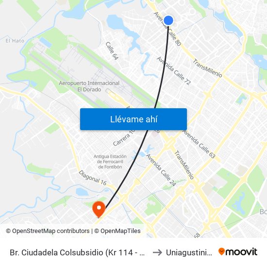 Br. Ciudadela Colsubsidio (Kr 114 - Ac 80) to Uniagustiniana map