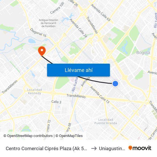 Centro Comercial Ciprés Plaza (Ak 50 - Cl 21) to Uniagustiniana map
