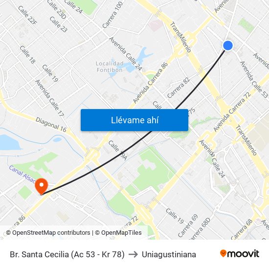 Br. Santa Cecilia (Ac 53 - Kr 78) to Uniagustiniana map