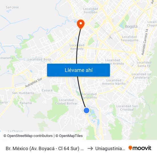 Br. México (Av. Boyacá - Cl 64 Sur) (A) to Uniagustiniana map
