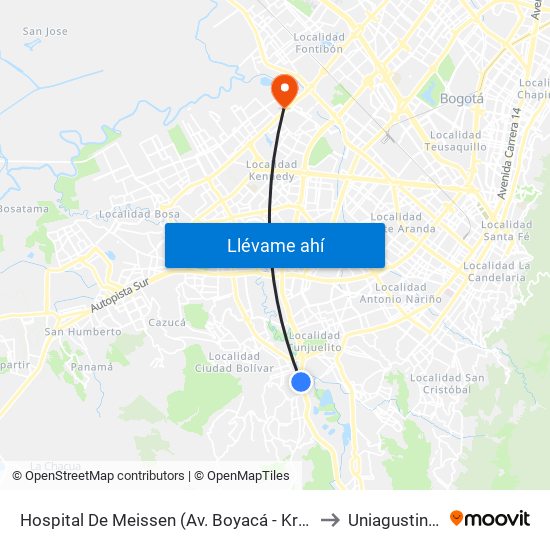 Hospital De Meissen (Av. Boyacá - Kr 18b) (A) to Uniagustiniana map
