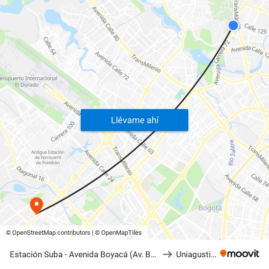 Estación Suba - Avenida Boyacá (Av. Boyacá - Cl 128a) to Uniagustiniana map