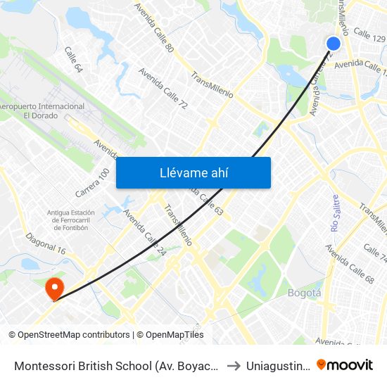 Montessori British School (Av. Boyacá - Cl 128) to Uniagustiniana map