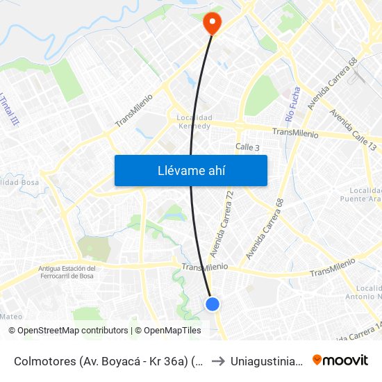 Colmotores (Av. Boyacá - Kr 36a) (A) to Uniagustiniana map