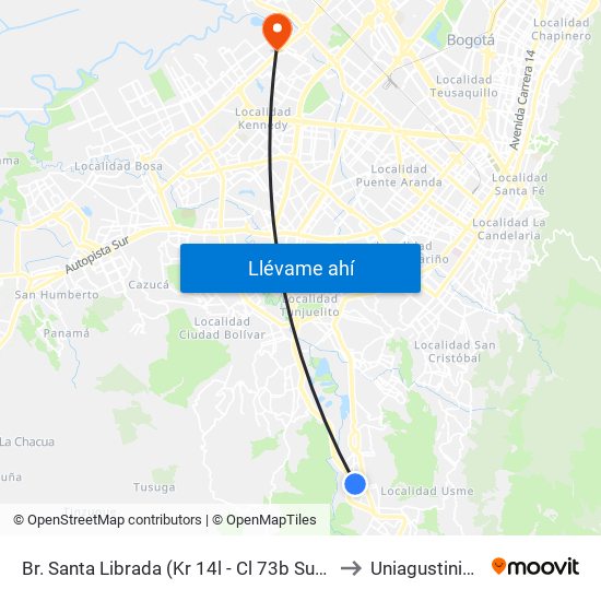 Br. Santa Librada (Kr 14l - Cl 73b Sur) (A) to Uniagustiniana map