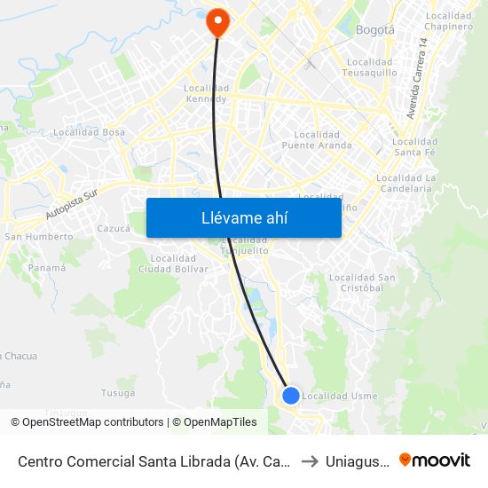 Centro Comercial Santa Librada (Av. Caracas - Cl 74c Sur) (A) to Uniagustiniana map