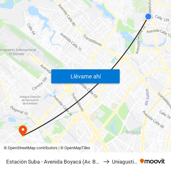 Estación Suba - Avenida Boyacá (Av. Boyacá - Cl 128b) to Uniagustiniana map