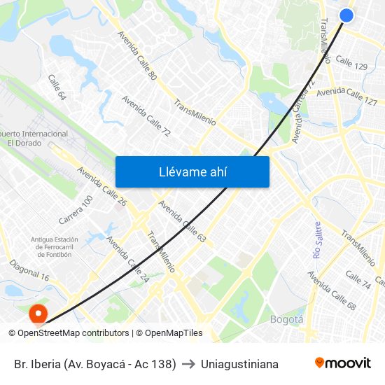 Br. Iberia (Av. Boyacá - Ac 138) to Uniagustiniana map