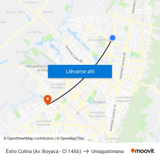 Éxito Colina (Av. Boyacá - Cl 146b) to Uniagustiniana map