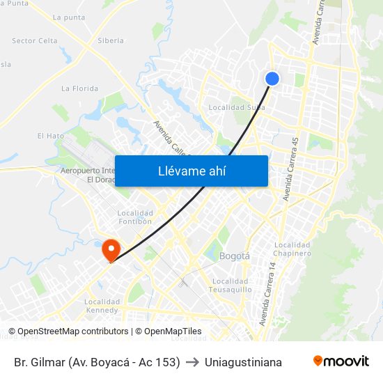 Br. Gilmar (Av. Boyacá - Ac 153) to Uniagustiniana map