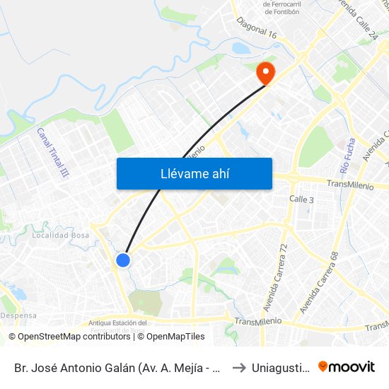 Br. José Antonio Galán (Av. A. Mejía - Cl 58k Sur) (A) to Uniagustiniana map