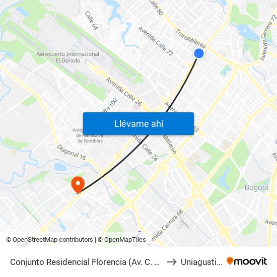 Conjunto Residencial Florencia (Av. C. De Cali - Cl 75a) to Uniagustiniana map