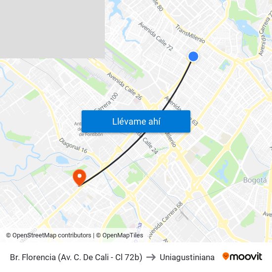 Br. Florencia (Av. C. De Cali - Cl 72b) to Uniagustiniana map