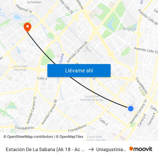 Estación De La Sabana (Ak 18 - Ac 13) to Uniagustiniana map