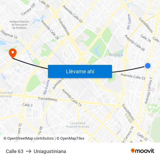 Calle 63 to Uniagustiniana map