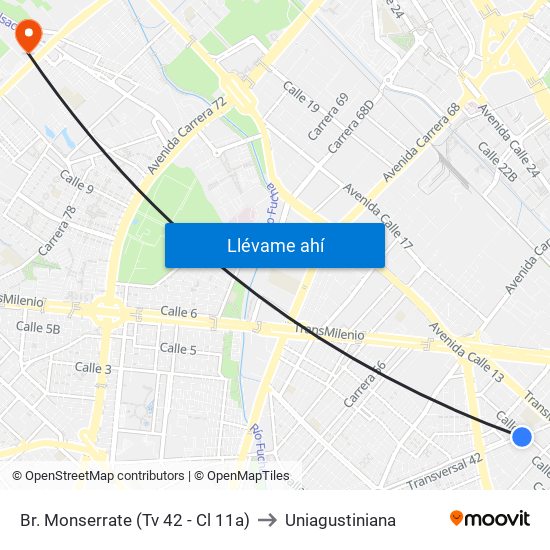 Br. Monserrate (Tv 42 - Cl 11a) to Uniagustiniana map