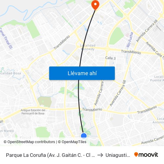 Parque La Coruña (Av. J. Gaitán C. - Cl 58a Sur) (A) to Uniagustiniana map