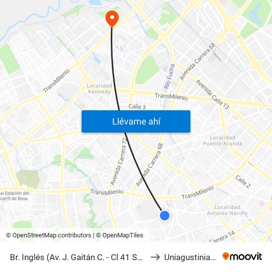 Br. Inglés (Av. J. Gaitán C. - Cl 41 Sur) to Uniagustiniana map