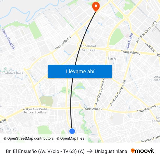 Br. El Ensueño (Av. V/cio - Tv 63) (A) to Uniagustiniana map