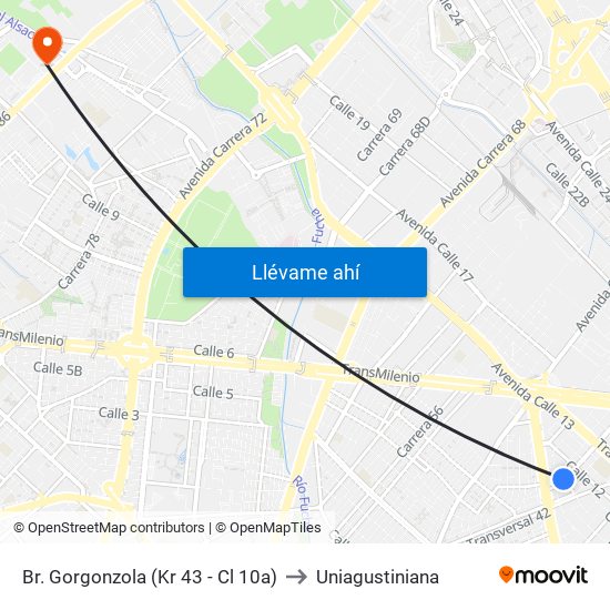 Br. Gorgonzola (Kr 43 - Cl 10a) to Uniagustiniana map