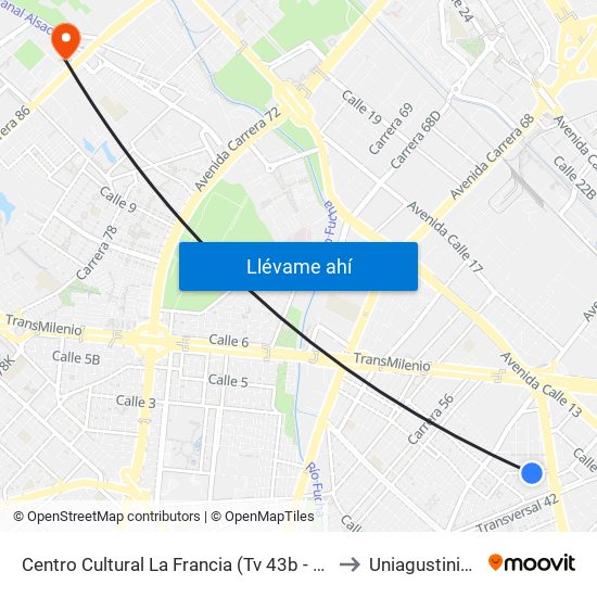 Centro Cultural La Francia (Tv 43b - Cl 5f) to Uniagustiniana map